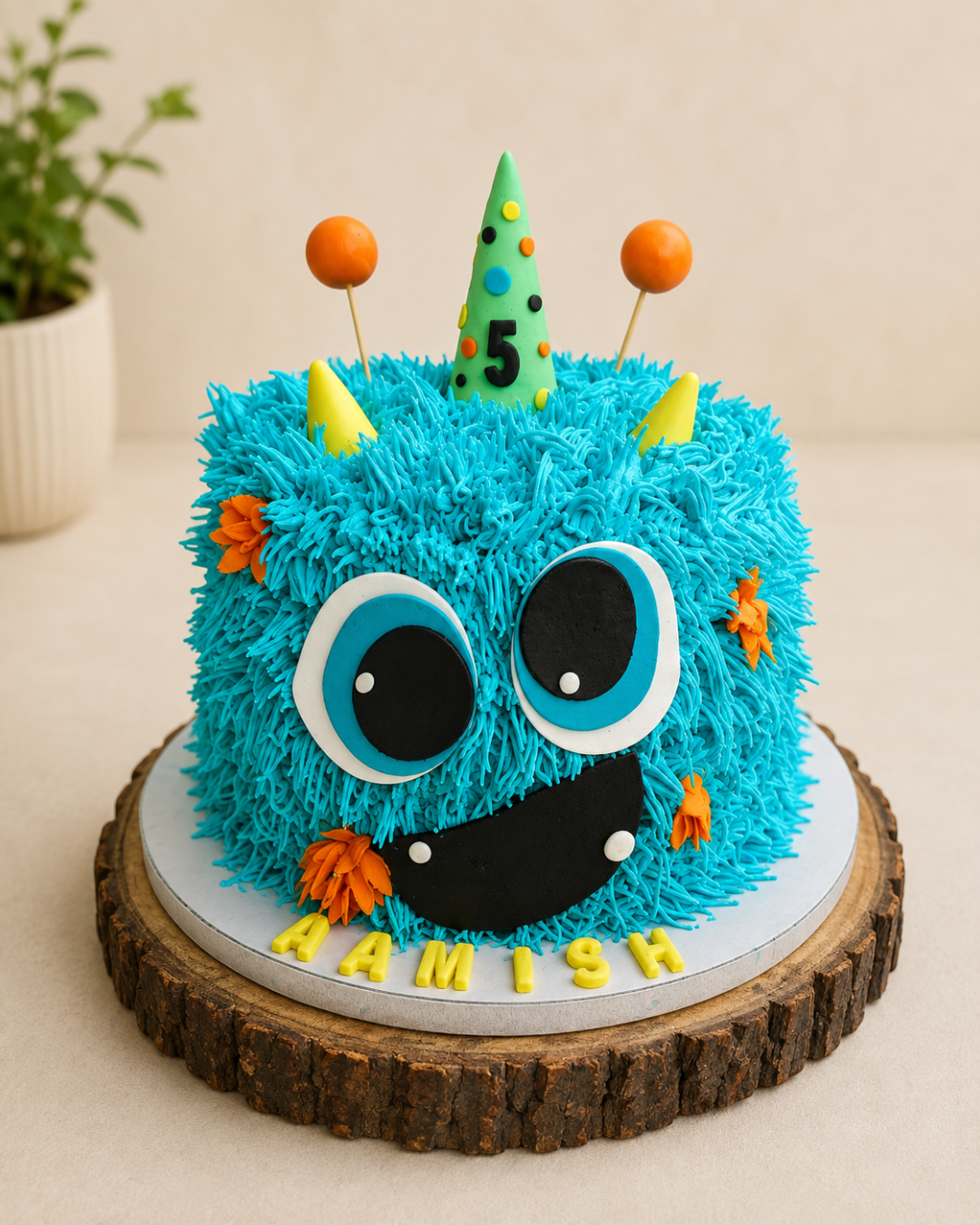 Blue Fluffy Monster Theme Birthday Cake