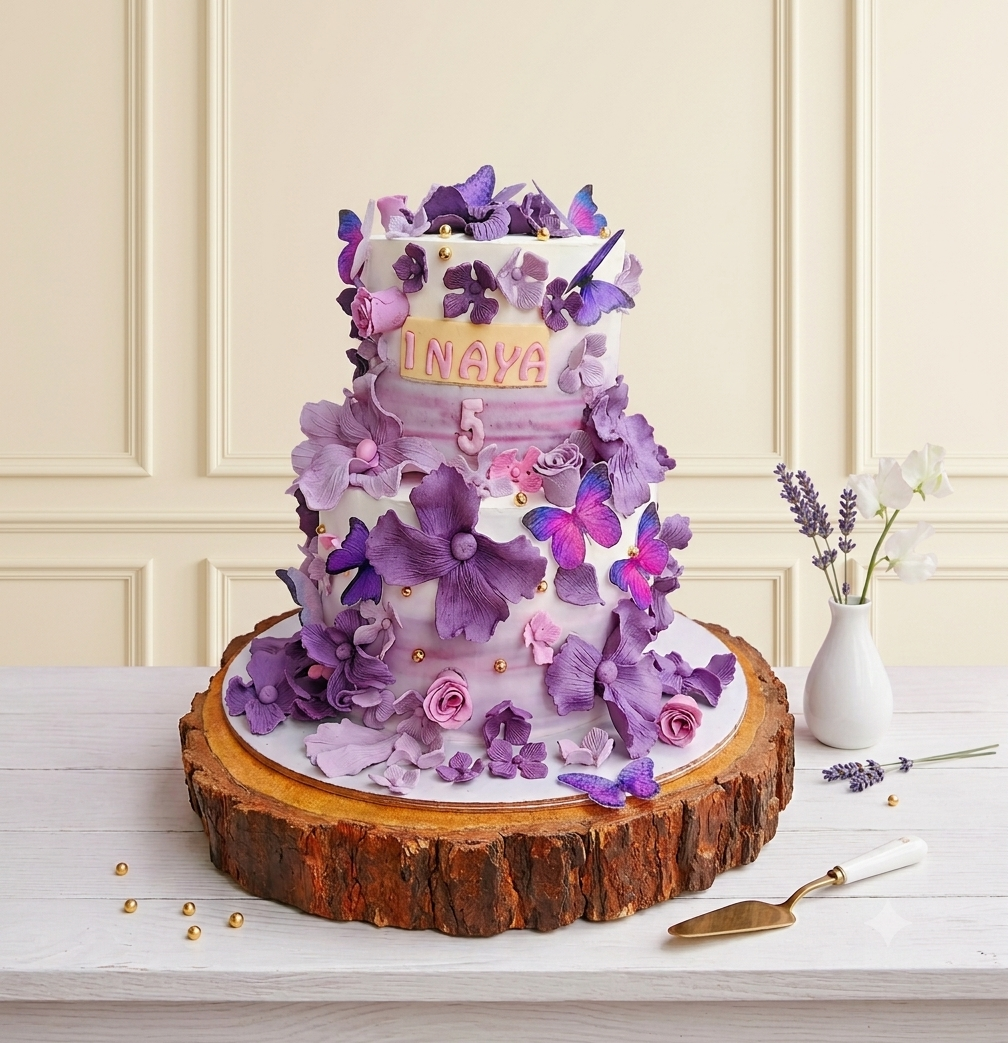 Floral Tier Butterfly Designer Cake