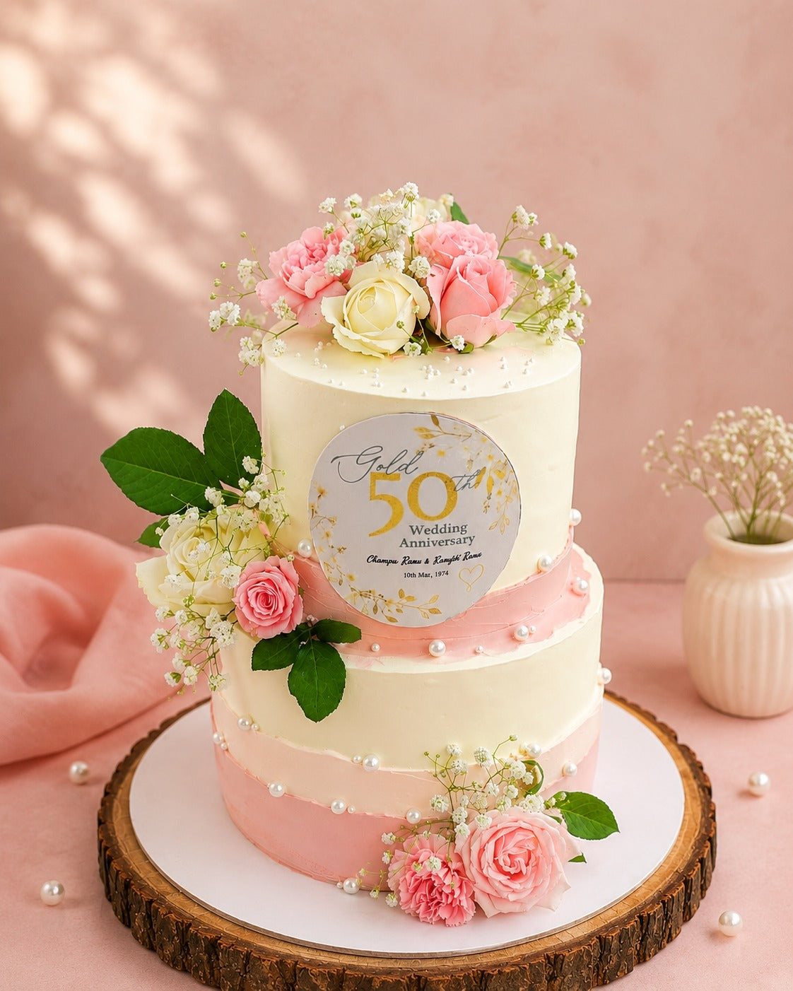 Floral Anniversary Tier Designer Cake