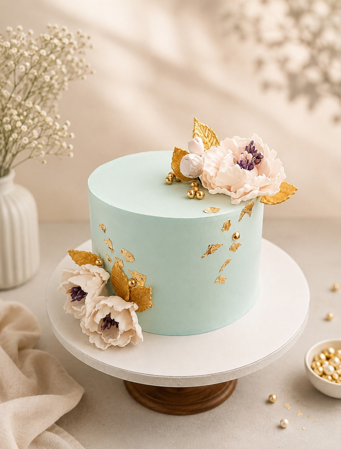 Gold Floral Anniversary Cake