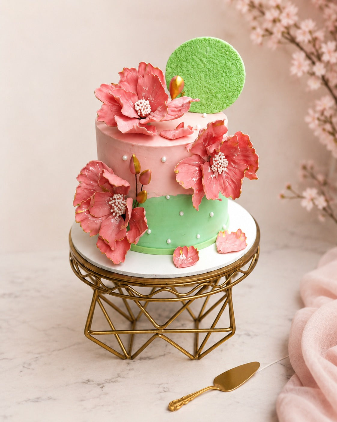 Pink Floral Engagement Cake