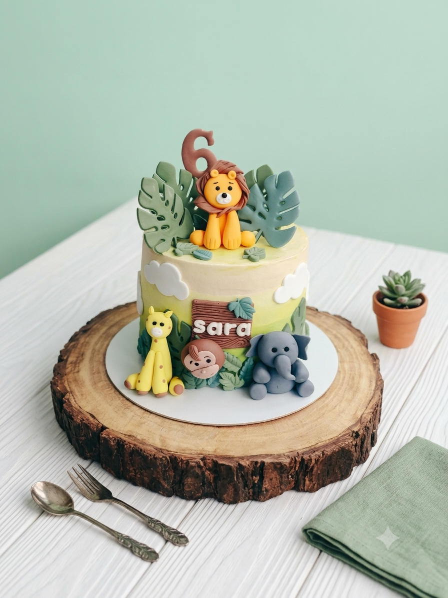 Jungle Lion Elephant Theme cake