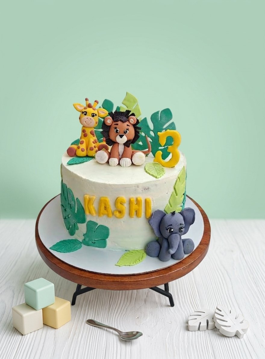 jungle lion giraffe theme cake